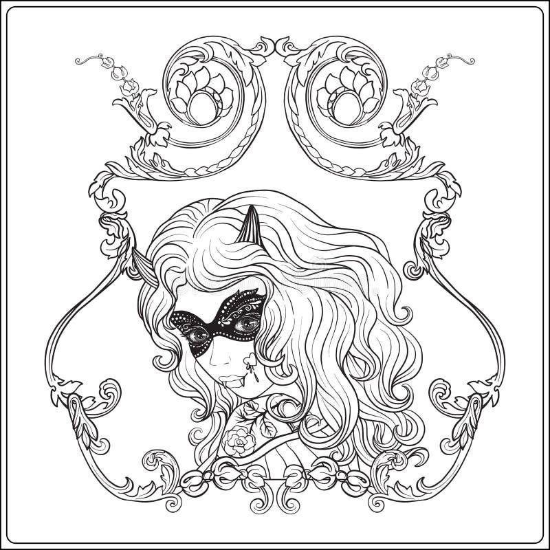 Retrato de una muchacha hermosa joven en Halloween o del día de los muertos stock de ilustración Retrato de una muchacha hermosa joven en Halloween o del día de los muertos stock de ilustración