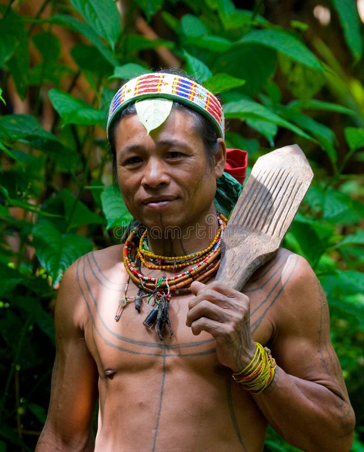 Retrato De Una Tribu  De Mentawai  Del Hombre En Tocado 