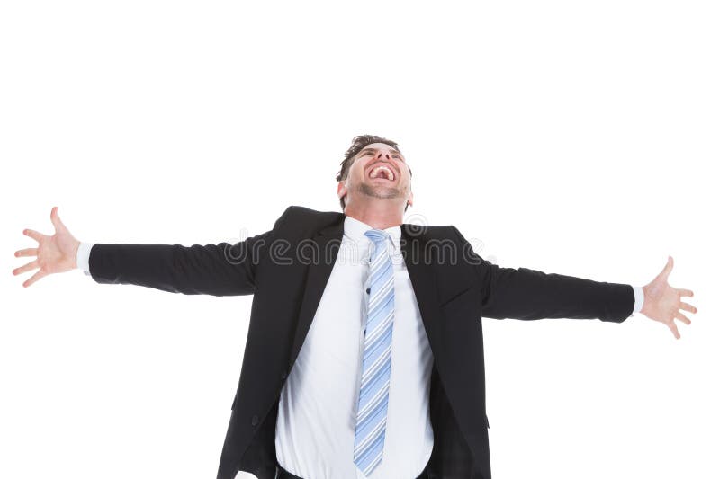 Retrato del hombre de negocios que celebra éxito imagen de archivo libre de regalías Retrato del hombre de negocios que celebra éxito imagen de archivo libre de regalías