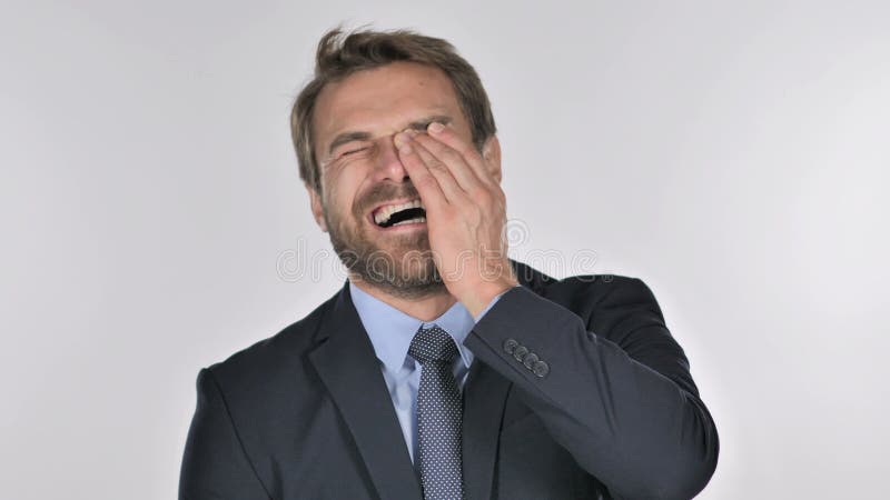 Retrato del hombre de negocios de risa que mira la cámara almacen de metraje de vídeo