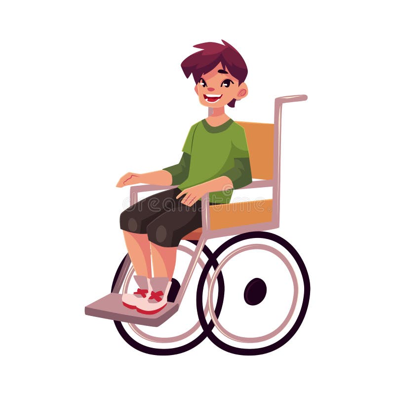 Retrato del niño feliz de la escuela que se sienta en silla de ruedas libre illustration Retrato del niño feliz de la escuela que se sienta en silla de ruedas libre illustration