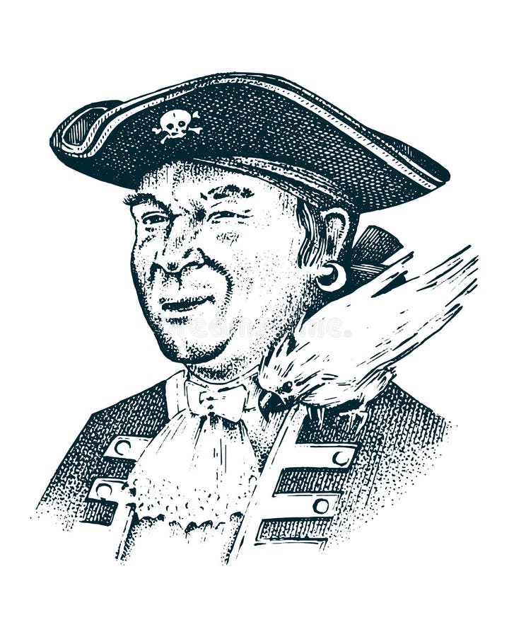 Retrato del pirata Captain al hombre en la nave que viaja a través de los océanos y de los mares Aventura marina del gancho del m ilustración del vector Retrato del pirata Captain al hombre en la nave que viaja a través de los océanos y de los mares Aventura marina del gancho del m ilustración del vector