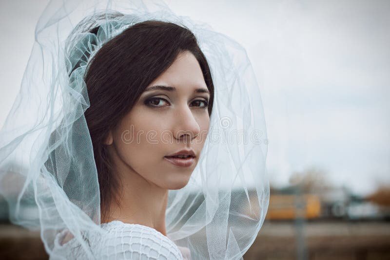 Retrato del primer de la novia en el velo blanco Foto de la boda imagenes de archivo Retrato del primer de la novia en el velo blanco Foto de la boda imagenes de archivo