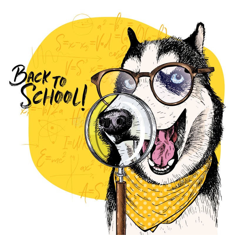 Retrato del vector del perro del husky siberiano con la lupa y la reflexión grande de la nariz De nuevo a la ilustraci?n de la es libre illustration Retrato del vector del perro del husky siberiano con la lupa y la reflexión grande de la nariz De nuevo a la ilustraci?n de la es libre illustration