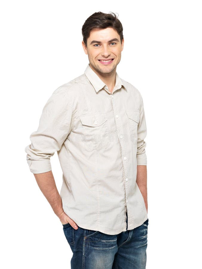 Retrato do homem considerável feliz em ocasional imagem de stock royalty free Retrato do homem considerável feliz em ocasional imagem de stock royalty free