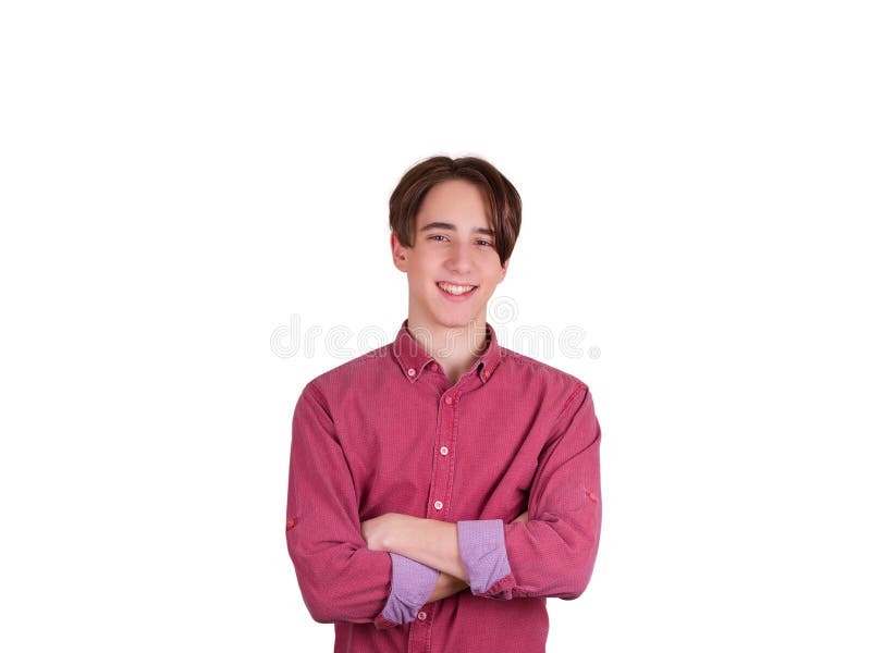Retrato do homem novo na camisa vermelha ocasional fotos de stock royalty free Retrato do homem novo na camisa vermelha ocasional fotos de stock royalty free