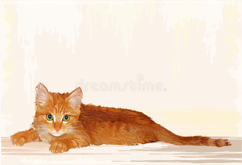 Retrato drenado mano del gatito del jengibre
