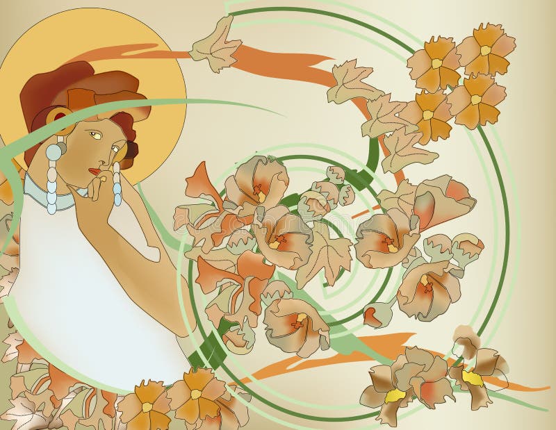 Retrato hermoso de la mujer del nouveau del arte ilustración del vector Retrato hermoso de la mujer del nouveau del arte ilustración del vector