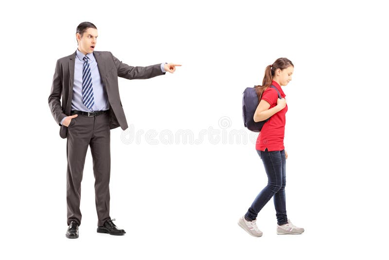 Retrato integral del padre enojado que grita en su hija imagenes de archivo Retrato integral del padre enojado que grita en su hija imagenes de archivo