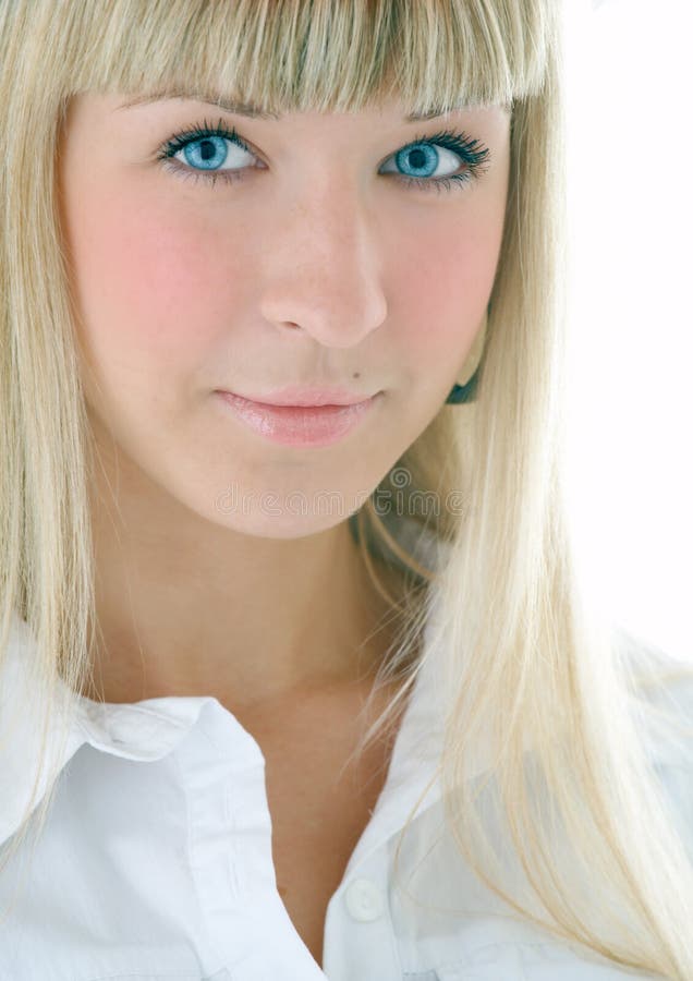 Beauty blonde girl portrait on white background. Beauty blonde girl portrait on white background