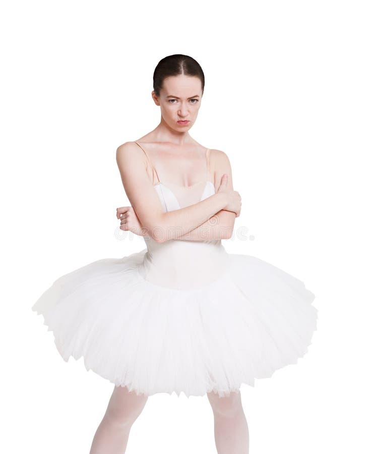 Retrato travieso enojado de la bailarina aislado en el fondo blanco imagen de archivo libre de regalías Retrato travieso enojado de la bailarina aislado en el fondo blanco imagen de archivo libre de regalías