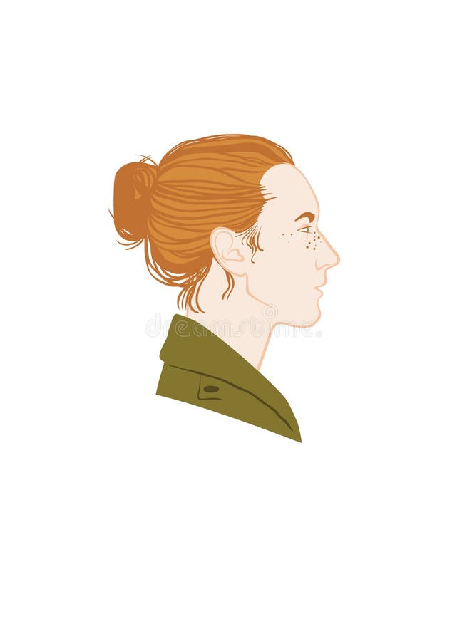 Retrato vermelho do perfil da menina do cabelo Cabelo vermelho, revestimento verde ilustração stock Retrato vermelho do perfil da menina do cabelo Cabelo vermelho, revestimento verde ilustração stock