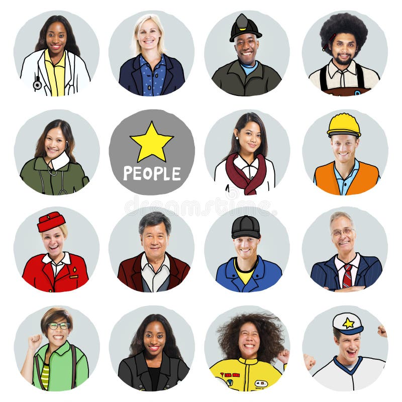 Retratos de povos diversos com trabalhos diferentes fotografia de stock Retratos de povos diversos com trabalhos diferentes fotografia de stock