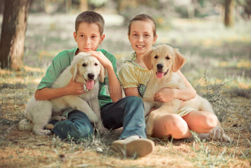 Retriever pup Lovely scene young teen sister brother enjoy posing summer time vacation with best friend dog ivory white labrador p stock photography Retriever pup Lovely scene young teen sister brother enjoy posing summer time vacation with best friend dog ivory white labrador p stock photography