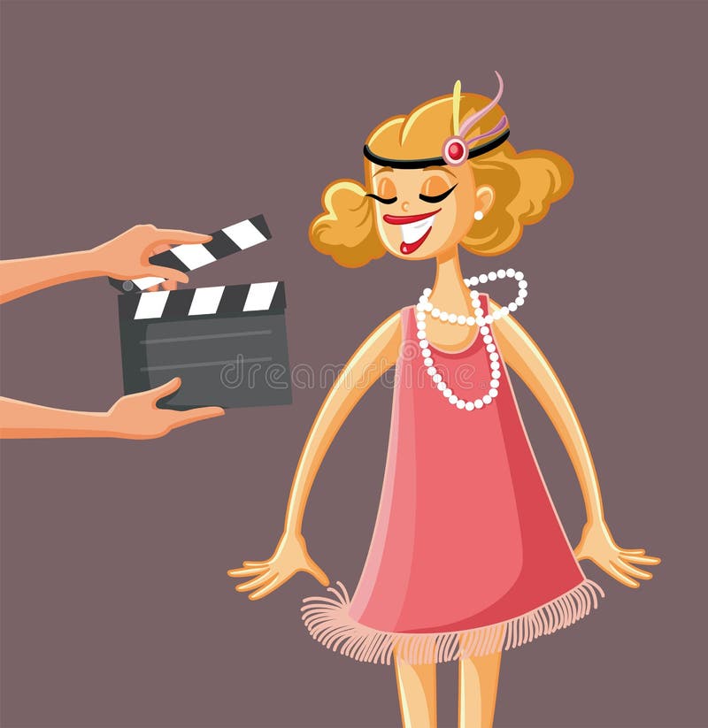 Vintage Motion Picture Starring a Flapper Girl Vector Cartoon