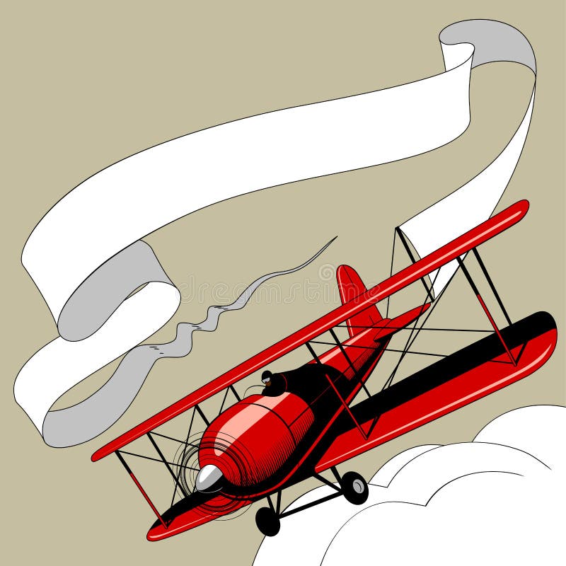 Retro aeroplano rosso con l'insegna del nastro nel cielo royalty illustrazione gratis Retro aeroplano rosso con l'insegna del nastro nel cielo royalty illustrazione gratis