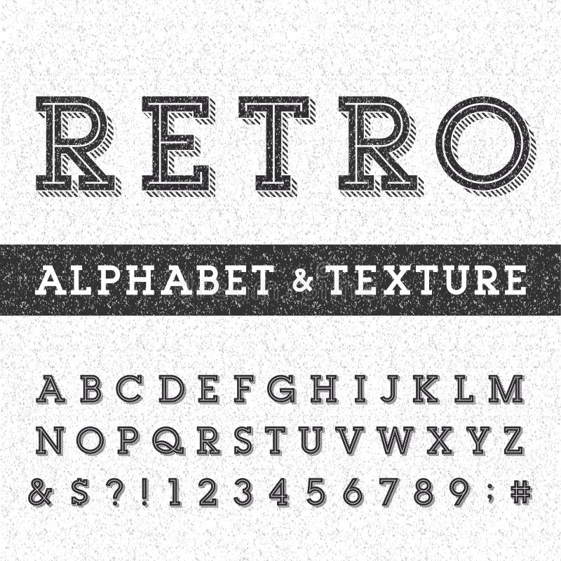 Retro alphabet vector font with distressed overlay texture. vector illustration Retro alphabet vector font with distressed overlay texture. vector illustration