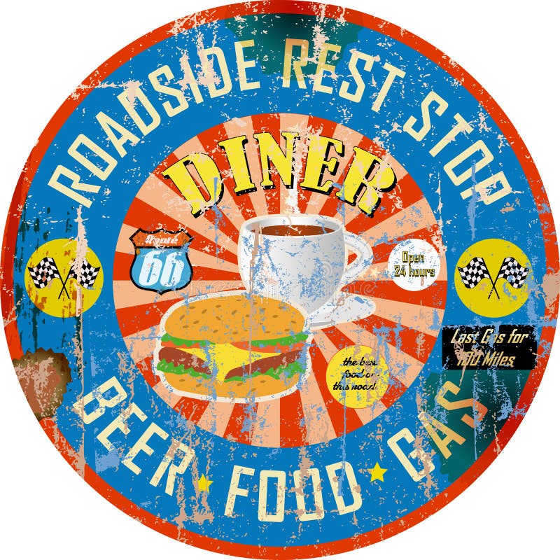 Retro Amerikaans diner teken, super grungy stijl, vector illustratie Retro Amerikaans diner teken, super grungy stijl, vector illustratie