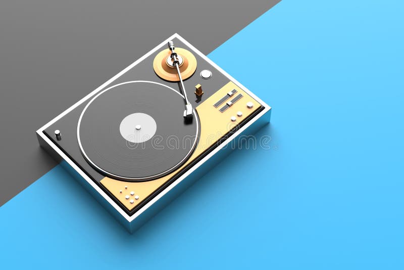 Retro annotazione - giocatore del vinile isolato su fondo colorato 3d IL fotografia stock Retro annotazione - giocatore del vinile isolato su fondo colorato 3d IL fotografia stock