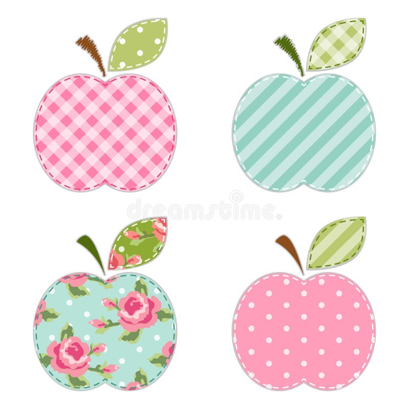 Fabric retro applique of cute apples with green leaf for scrap booking or invitation cards or party decoration. Fabric retro applique of cute apples with green leaf for scrap booking or invitation cards or party decoration