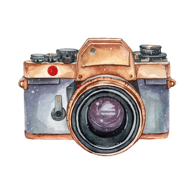 Retro- Aquarellkamera der Weinlese Vervollkommnen Sie für Fotografielogo stock abbildung