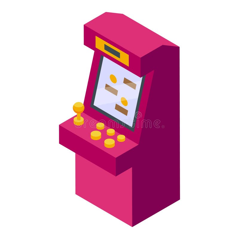 Retro arcade game showing playing screen isometric view vector illustration