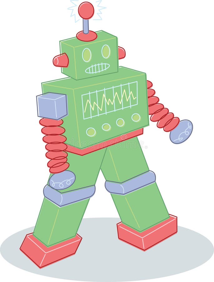 Retro- Artspielzeug-Roboterabbildung vektor abbildung