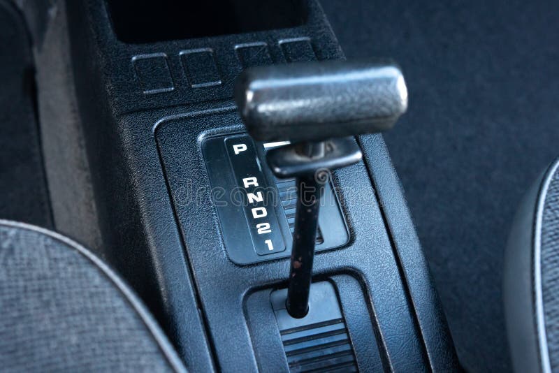 Retro Automatic Transmission in Car Cabin. Classic Auto Transmission