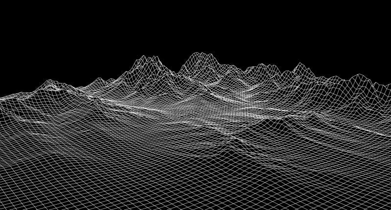 Retro background. Landscape with particles dots and stars on horizon. Wireframe landscape. Retro Sci-Fi Background. Vector retro futuristic background. Abstract digital landscape with particles dots and stars on horizon. Wireframe landscape background. Big Data Digital retro landscape Retro Sci-Fi Background