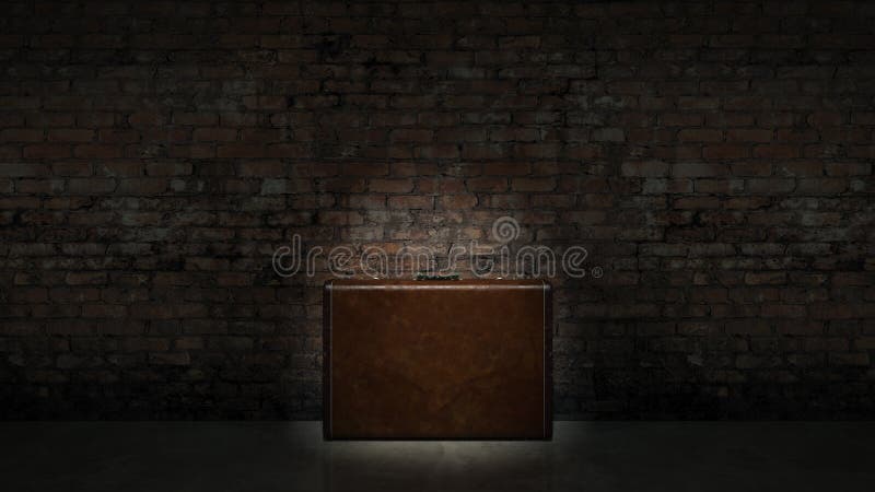 Brown Leather Bag On The Brick Wall Background, Vintage Style