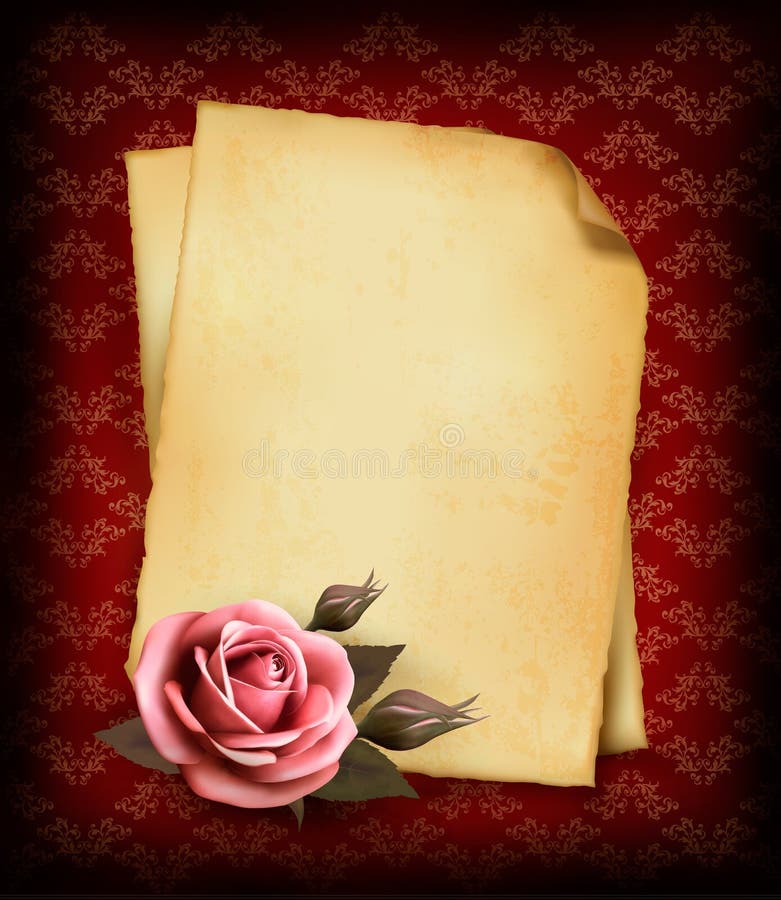 Retro bakgrund med den härliga rosa ron stock illustrationer