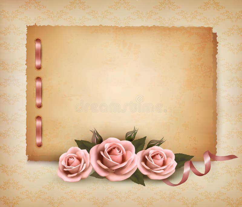 Retro bakgrund med den härliga rosa ron royaltyfri illustrationer