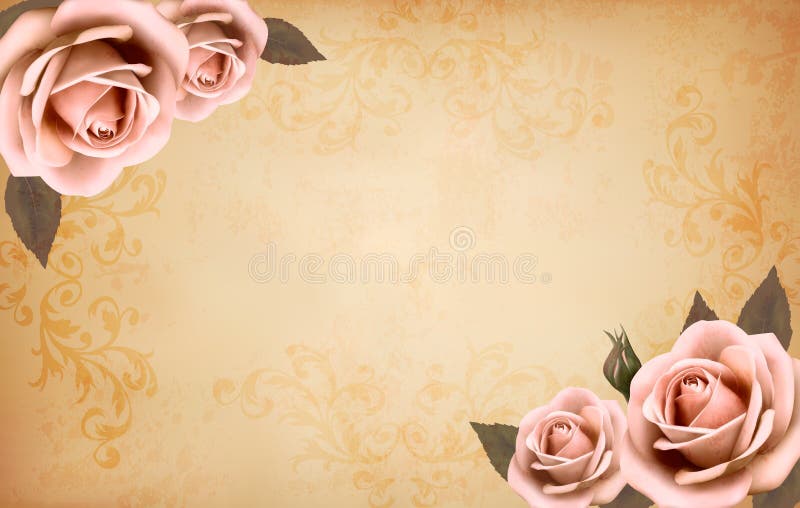 Retro bakgrund med härliga rosa rosor med bu stock illustrationer