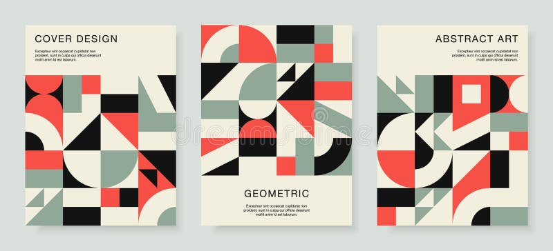 Retro bauhaus covers set. Vector design with colorful geometric compositions.