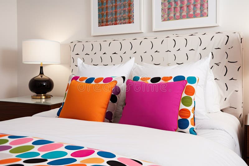 Retro Bedroom with Crisp White Sheets and Matching Pillows, Surrounded