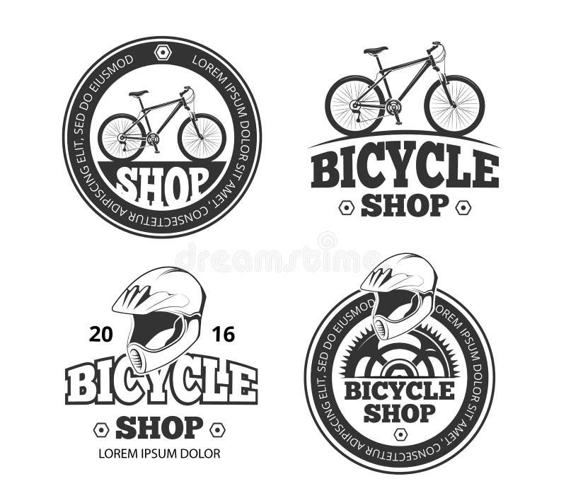 Retro bicyklu sklep, roweru sporta wektorowe etykietki, emblematy, odznaki royalty ilustracja