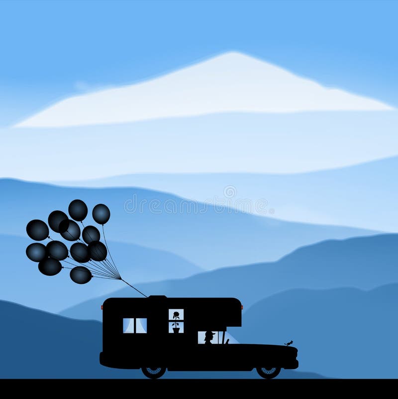 Retro bil för tecknad film på vägen i vinter stock illustrationer