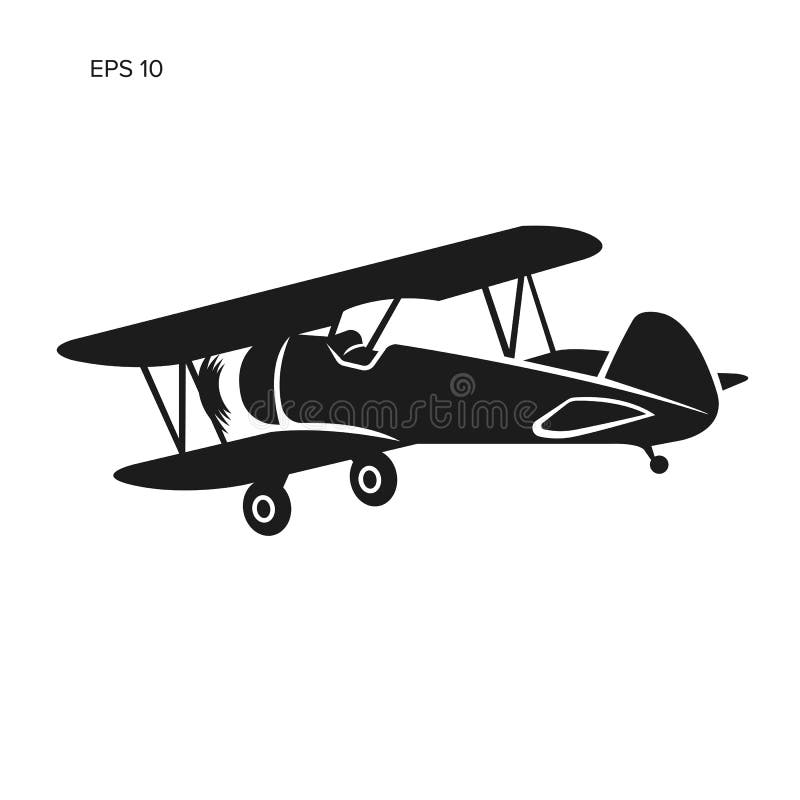 Retro biplane plane vector icon. Vintage piston engine airplane