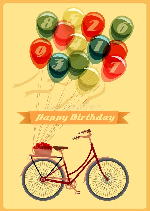 Retro Birthday Card With Bicycle Stock Vector - Image: 40628977