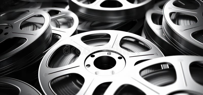 Retro Black and White Movie Film and Reel Concept Stock Illustration