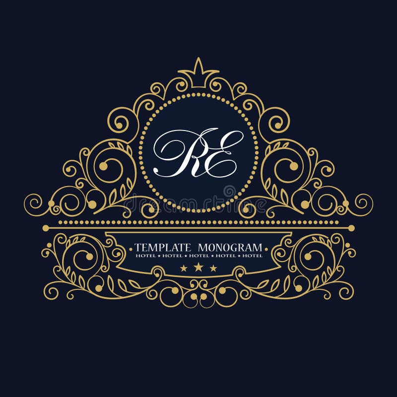 Retro bladornament De vectorinitialen van het malplaatje gouden monogram Uitstekend kunstkader royalty-vrije illustratie