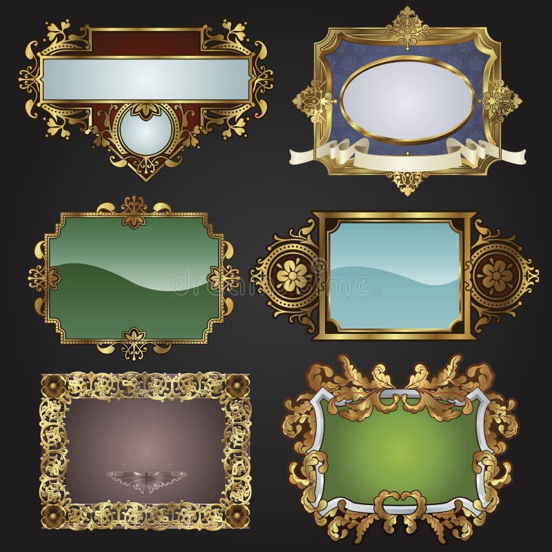 Retro blocchi per grafici e contrassegni dell'oro dell'annata illustrazione di stock Retro blocchi per grafici e contrassegni dell'oro dell'annata illustrazione di stock