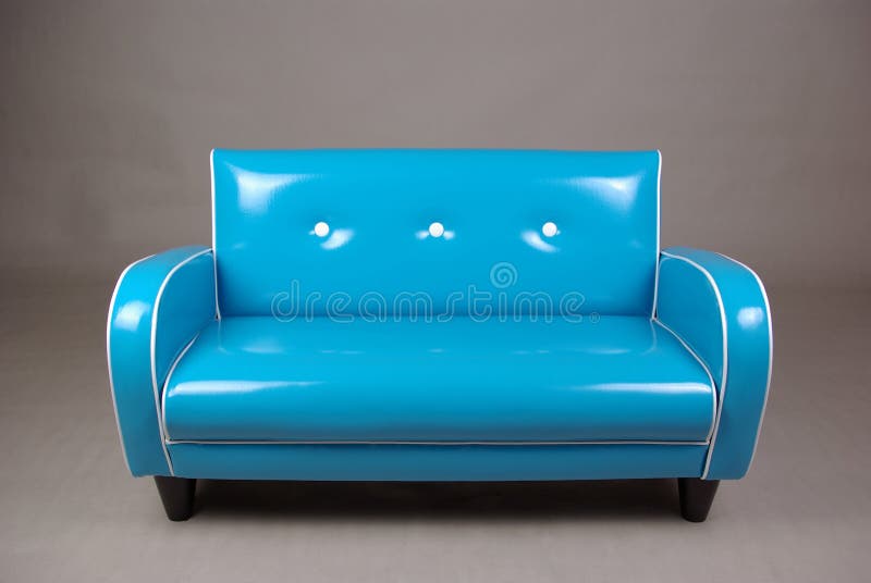 Retro blue couch stock photo. Image of sofa, white, small 7087042
