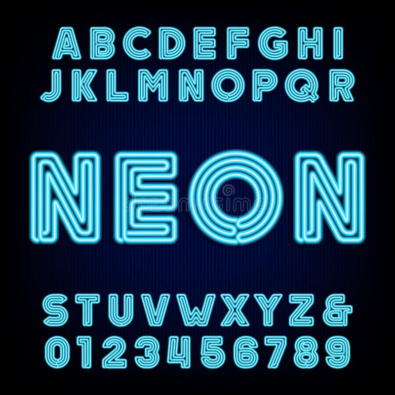 Neon Tube Alphabet Font. Hand Drawn Script Type Letters and Numbers on ...
