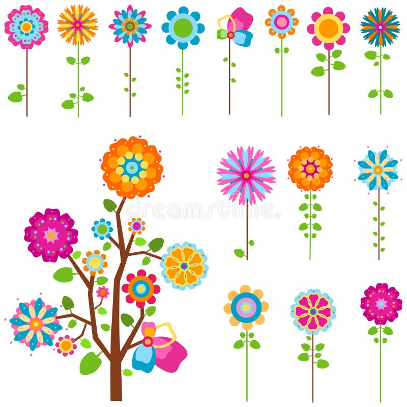 Retro- Blumen stellten ein stock abbildung Retro- Blumen stellten ein stock abbildung