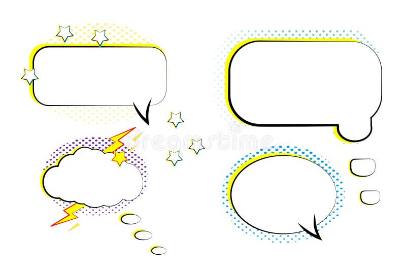 Retro bolle comiche stabilite Fumetto del modello in bianco nello stile di Pop art Priorità bassa di semitono Vettore illustrazione di stock Retro bolle comiche stabilite Fumetto del modello in bianco nello stile di Pop art Priorità bassa di semitono Vettore illustrazione di stock