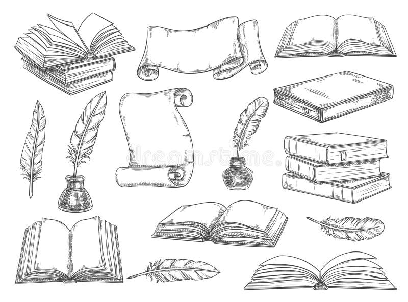 Library Book Sketch Stock Illustrations – 9,550 Library Book