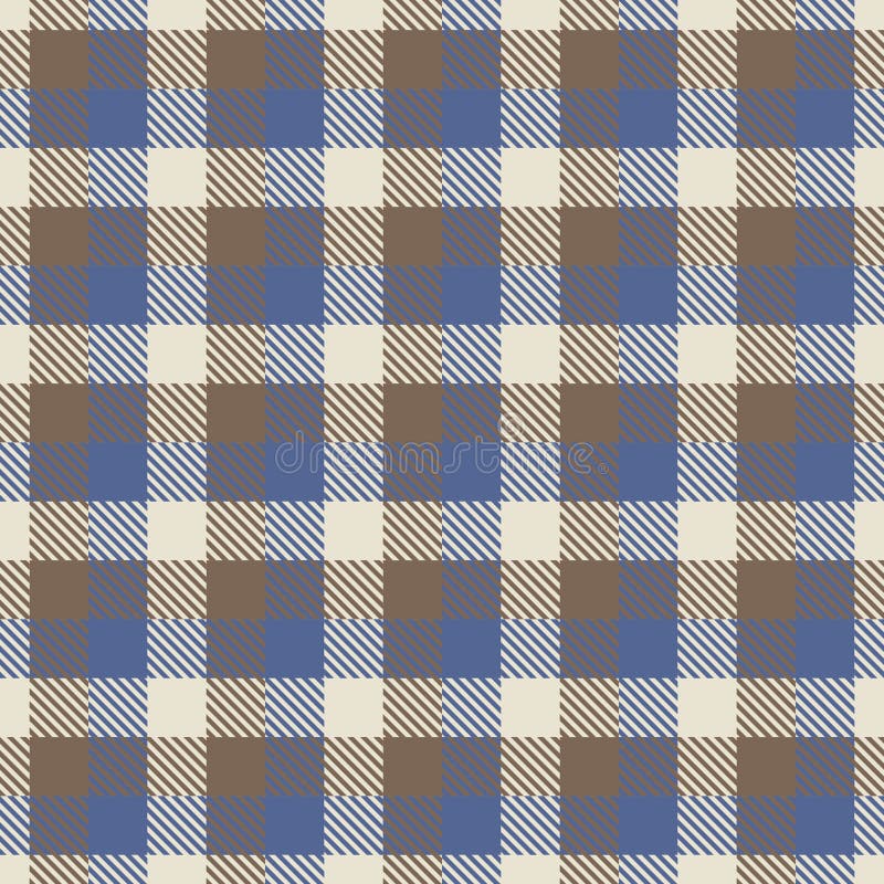 Seamless vector buffalo plaid pattern with brown, blue, and cream squares, isolated on white background. Great for rustic fabric design. Blue buffalo vectors