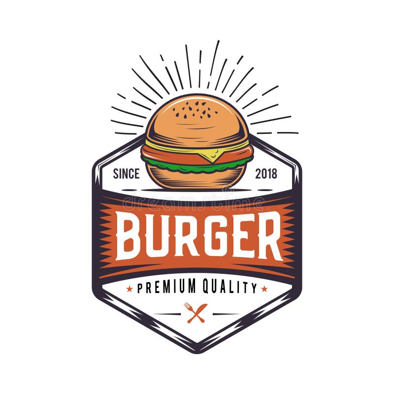 Retro- Burgergelenk Schnellimbissillustration der Weinlese Logocheeseburgerdesign