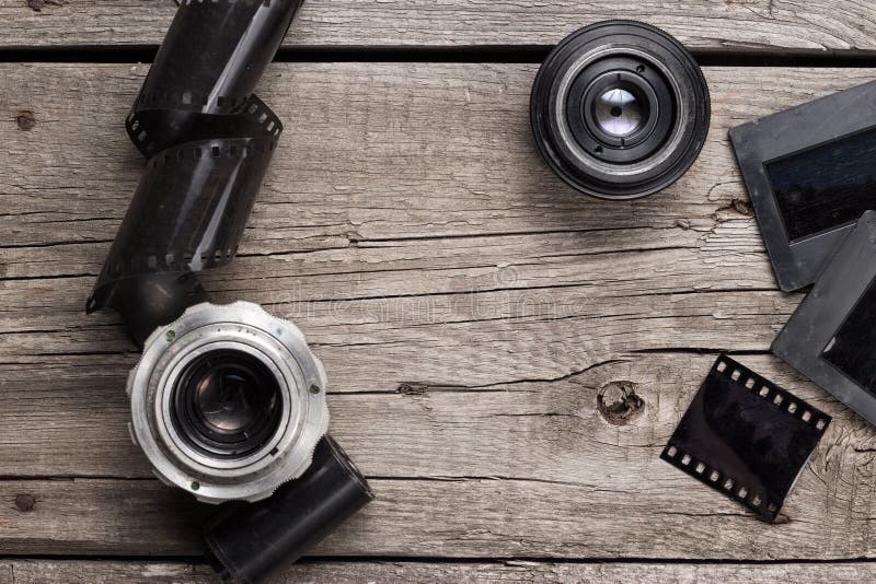Retro Camera Lenses and Negative Film Stock Photo Image of lens, copy